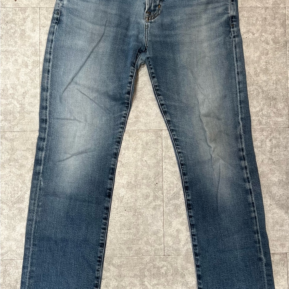 Ag Adriano Goldschmied Distressed Medium Blue Slim Straight Jeans